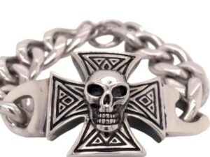 Stainless Steel Maltese Cross Skull Cuban Style